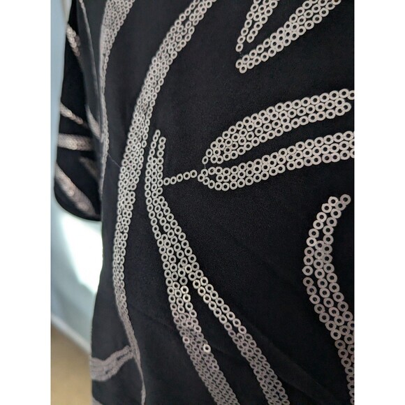 Beverly Drive Peplum Top Womens 3X Gold Sequined Tiger Pattern Black Blouse Glam - Picture 5 of 13